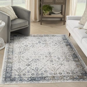 Astra Machine Washable Ivory Blue 5 ft. x 7 ft. Distressed Traditional Area Rug