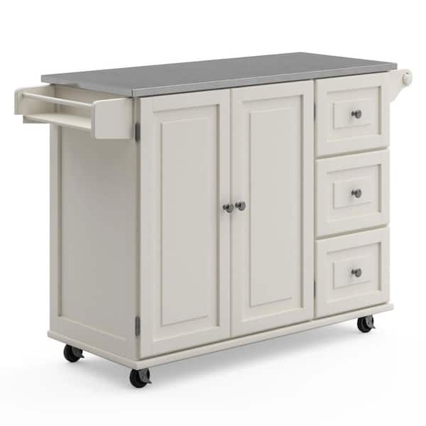 HOMESTYLES Dolly Madison White Kitchen Cart with Stainless Top