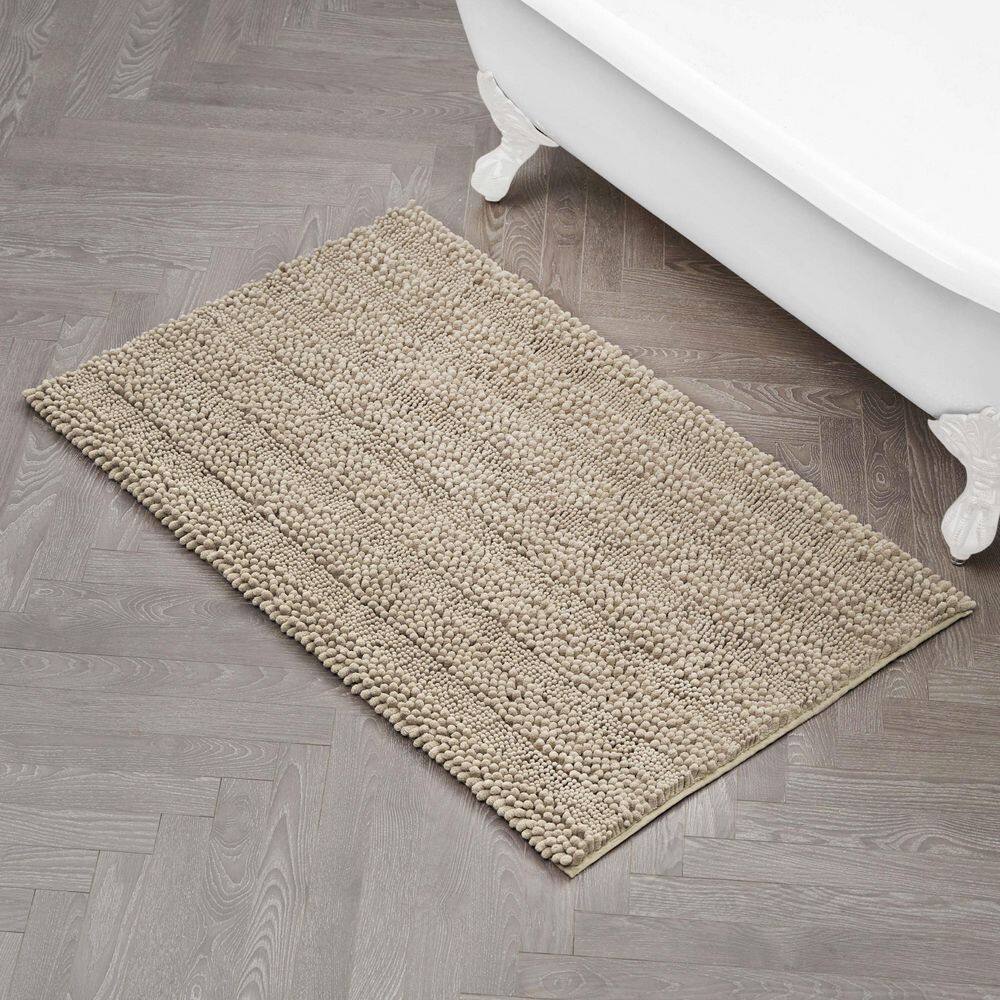 Tan Chenille Non-Slip Bath Mat with TPR Backing