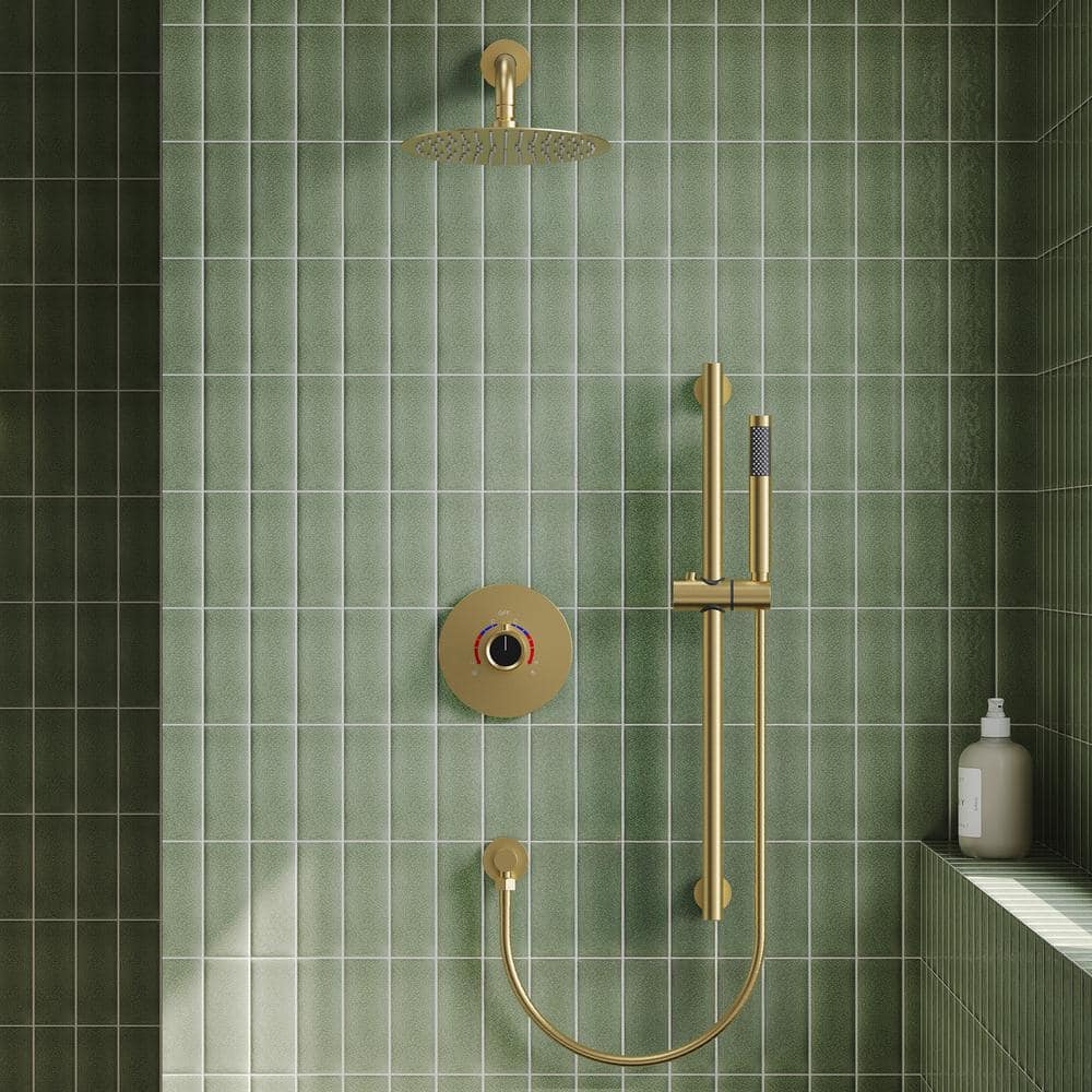 Brushed Gold 10" Rainfall Shower System with Handheld
