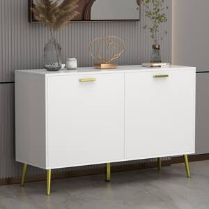 46.2 in. White Side Table Free Standing End Table Storage Cabinet with 2 Cabinets 4-Shelves For Entryway Hallway