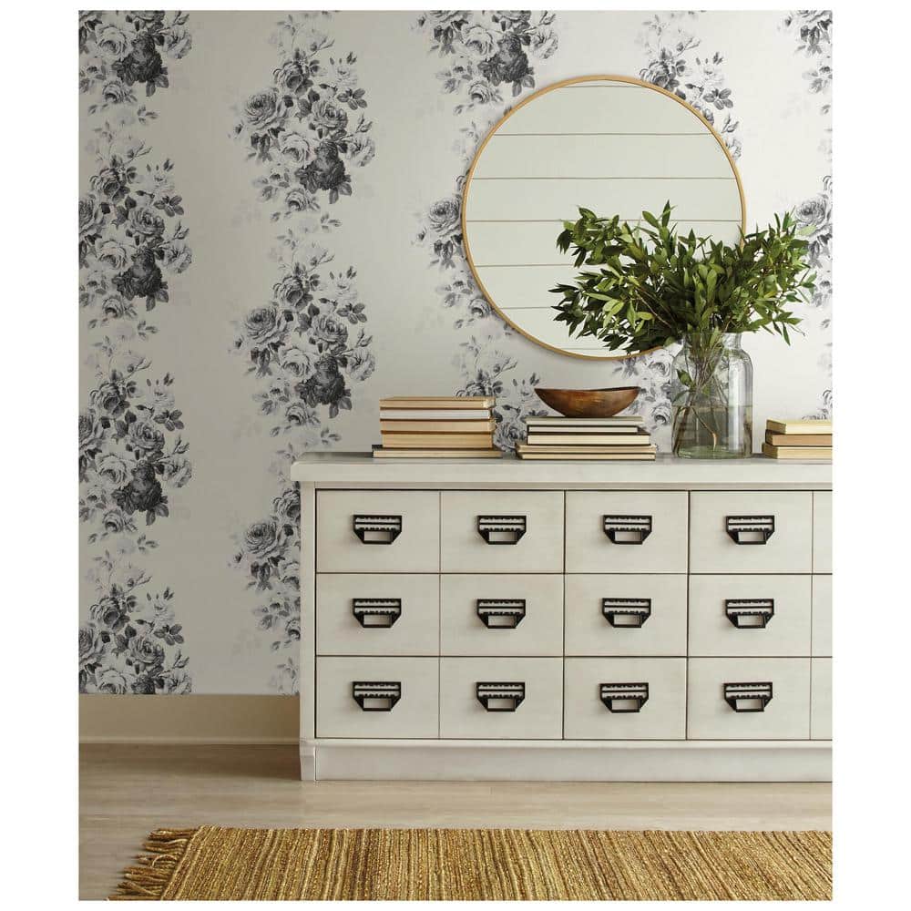 Black and White Floral Vinyl Wallpaper Roll
