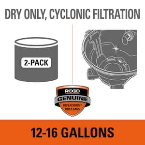 Wet/Dry Vac Premium Cyclonic Dry Pick-up Only Dust Bags for Select 12 to 16 Gallon RIDGID Shop Vacuums, Size A (2-Pack)