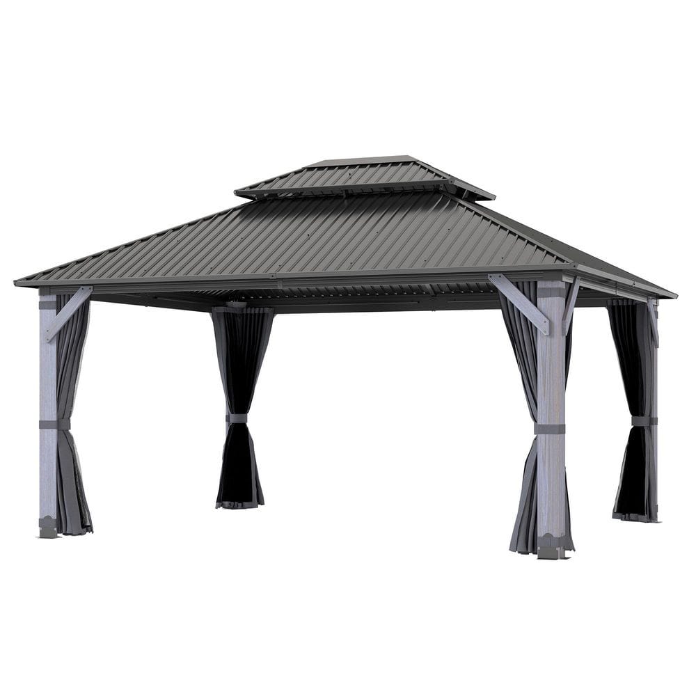 12 ft. x 14 ft. Outdoor Cedar Wood Gazebo with Double Curtains, Galvanized Steel Roof for Poolside, Garden, Backyard price history on PriceWatchPro