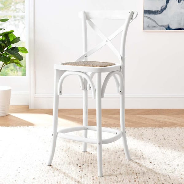 Gear 39.5 in. ELM Wood Counter Bar Stool in White