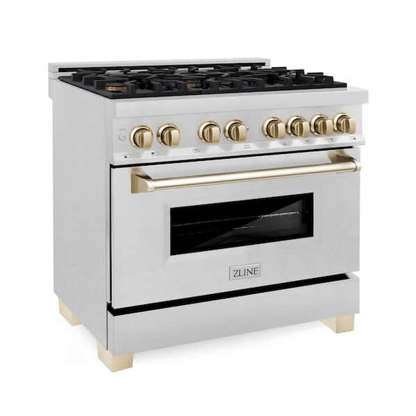 ZLINE Kitchen and Bath Autograph Edition 36 in. 6 Burner Dual Fuel Range in Fingerprint Resistant Stainless Steel and Polished Gold