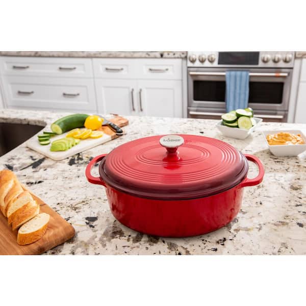Lodge Enamelware 7.5 qt. Round Cast Iron Dutch Oven in Red Enamel with Lid  EC7D43 - The Home Depot