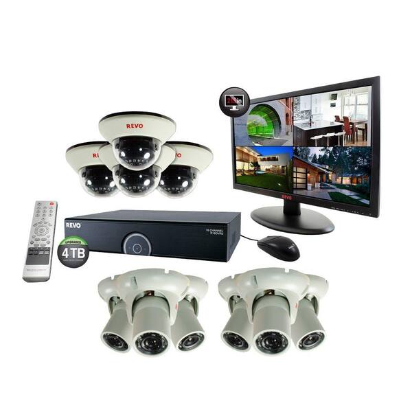 Revo 16-Channel 4TB 960H DVR Surveillance System with (10) 1200 TVL 100 ft. Night Vision Cameras and 21.5 in. Monitor