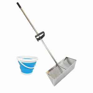 55 in. Collapsible Sand Fleas Rake, Stainless Steel Sand Sifter, Stainless Steel Long Handle with Foldable Pail