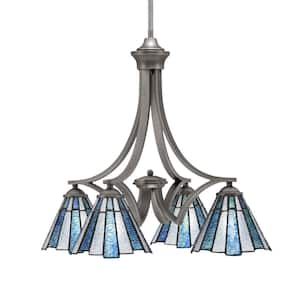 Clevelend 4-Light Graphite Chandelier, Round Chandelier with 7 in. Sea Ice Art Glass Glass Shades, No bulbs included