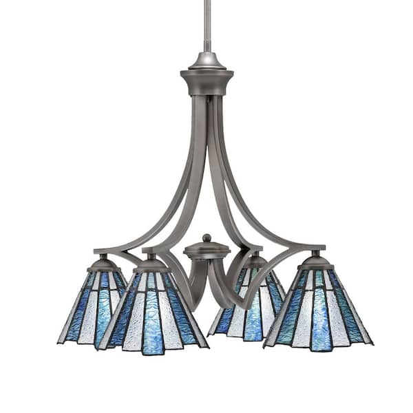 Unbranded Clevelend 4-Light Graphite Chandelier, Round Chandelier with 7 in. Sea Ice Art Glass Glass Shades, No bulbs included