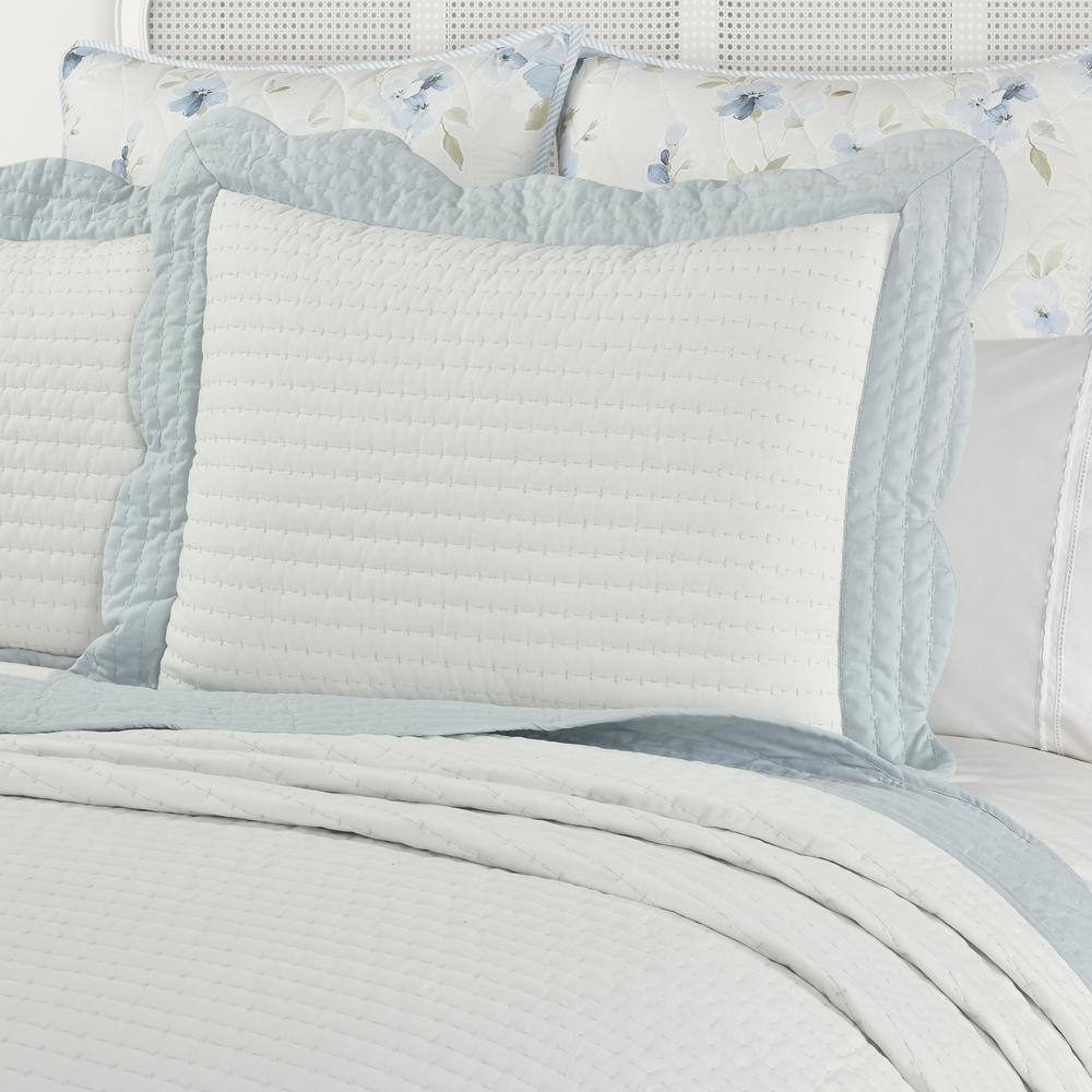 King Size Blue and White Quilted Cotton Sham