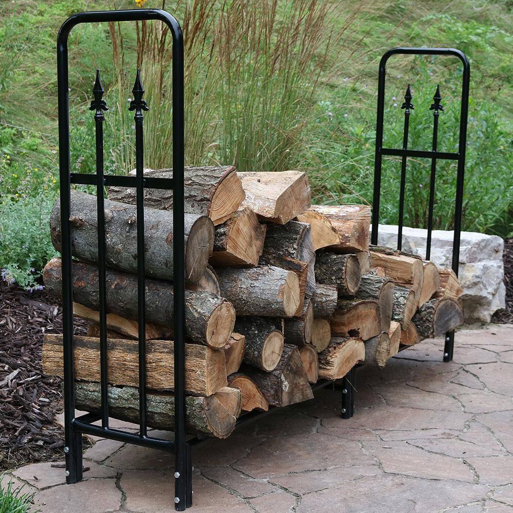 Black Powder-Coated Steel 6-Foot Decorative Firewood Log Rack