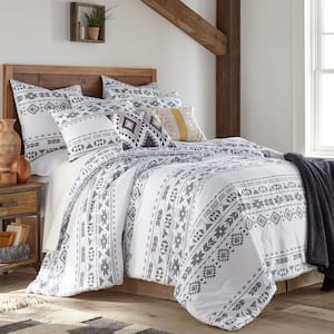 Lakota 8-Piece White, Grey, Black Geometric King/Cal King Comforter Set