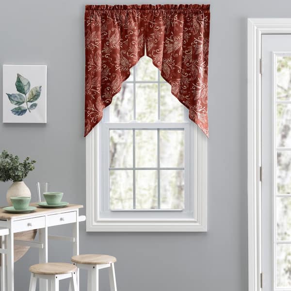 Ellis Curtain Lexington Leaf 36 in. L Cotton/Polyester Tailored Swag in Brick