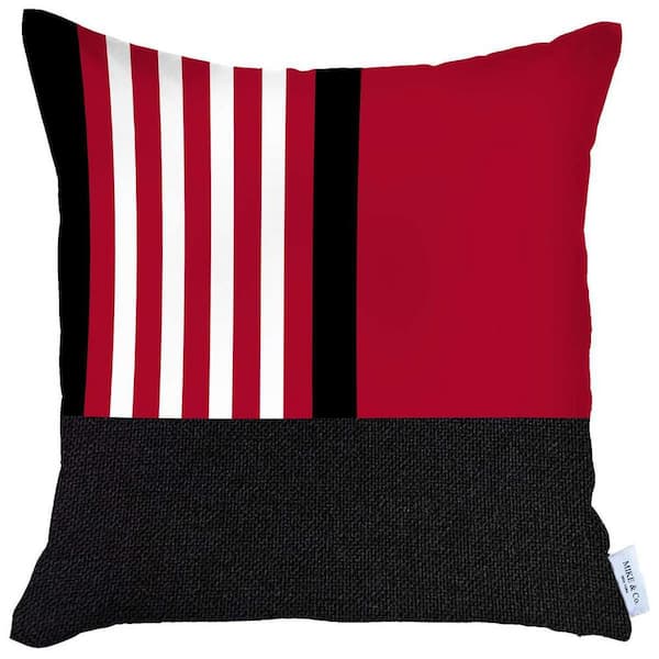 HomeRoots Red, Black Geometric Polyester 18 in. x 18 in. Throw Pillow