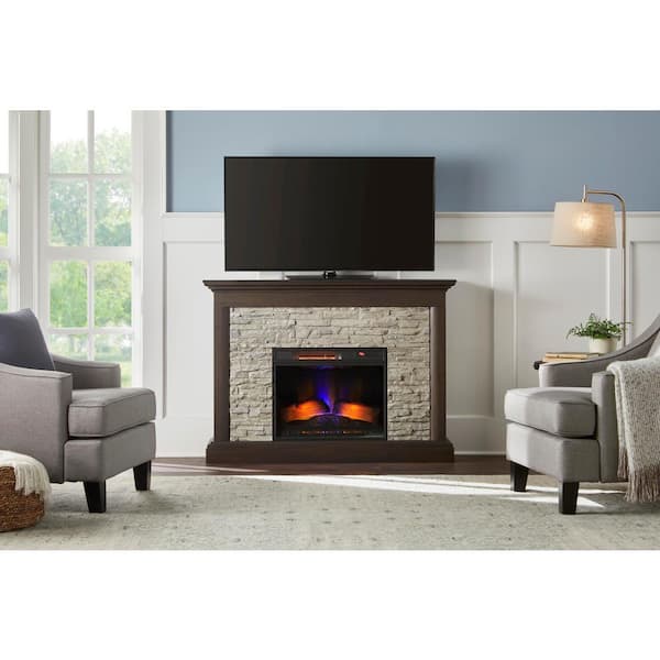 Home Decorators Collection Whittington 50 in. Freestanding Electric Fireplace in Brushed Dark Pine with Gray Faux Stone