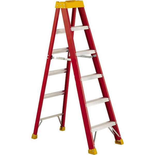 6-Foot Fiberglass Step Ladder, 300-Pound Load Capacity, Type IA,Reach,72ft,Steel