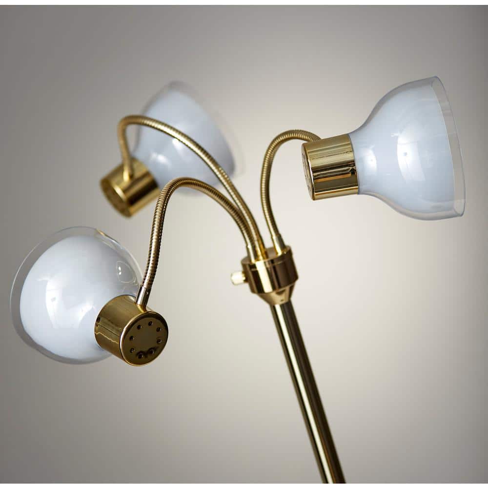 Presley Adjustable 3-Arm Arc Floor Lamp in Shiny Gold with Frosted Shade
