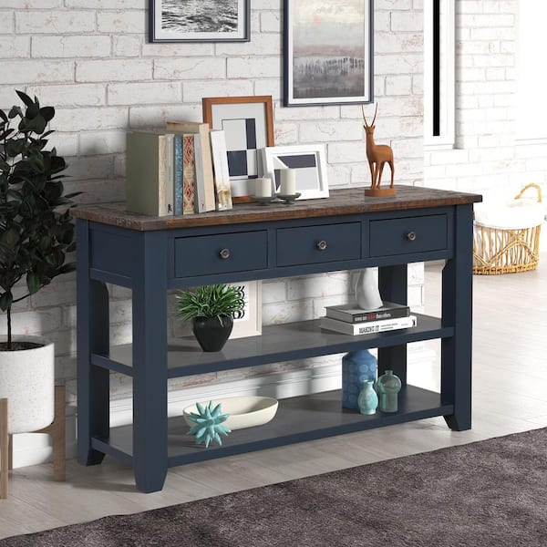 48 in. Blue Rectangle Pine Wood Console Table Sofa Table with 3 Storage  Drawers and 2 Shelves EC-CTBN-939 - The Home Depot