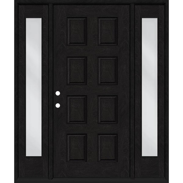 Steves & Sons Regency 74 in. x 80 in. 8-Panel RHIS Onyx Stain Mahogany Fiberglass Prehung Front Door w/Dbl 14 in. Sidelites