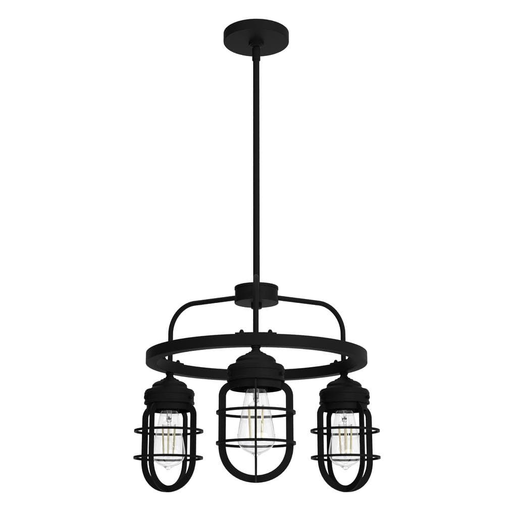 Black Iron Cage 3-Light Chandelier, 20.5"