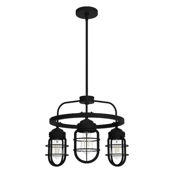 Starklake 3-Light Natural Iron Wagon Wheel Chandelier with Caged Metal Shades