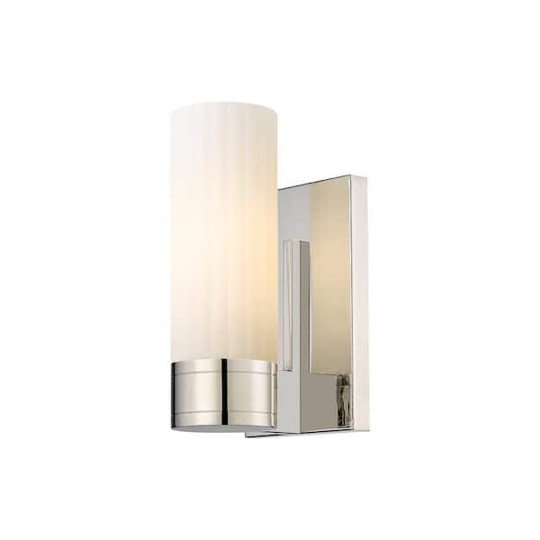 Empire 3.13 in. 1-Light Polished Nickel Wall Sconce with Glass Shade