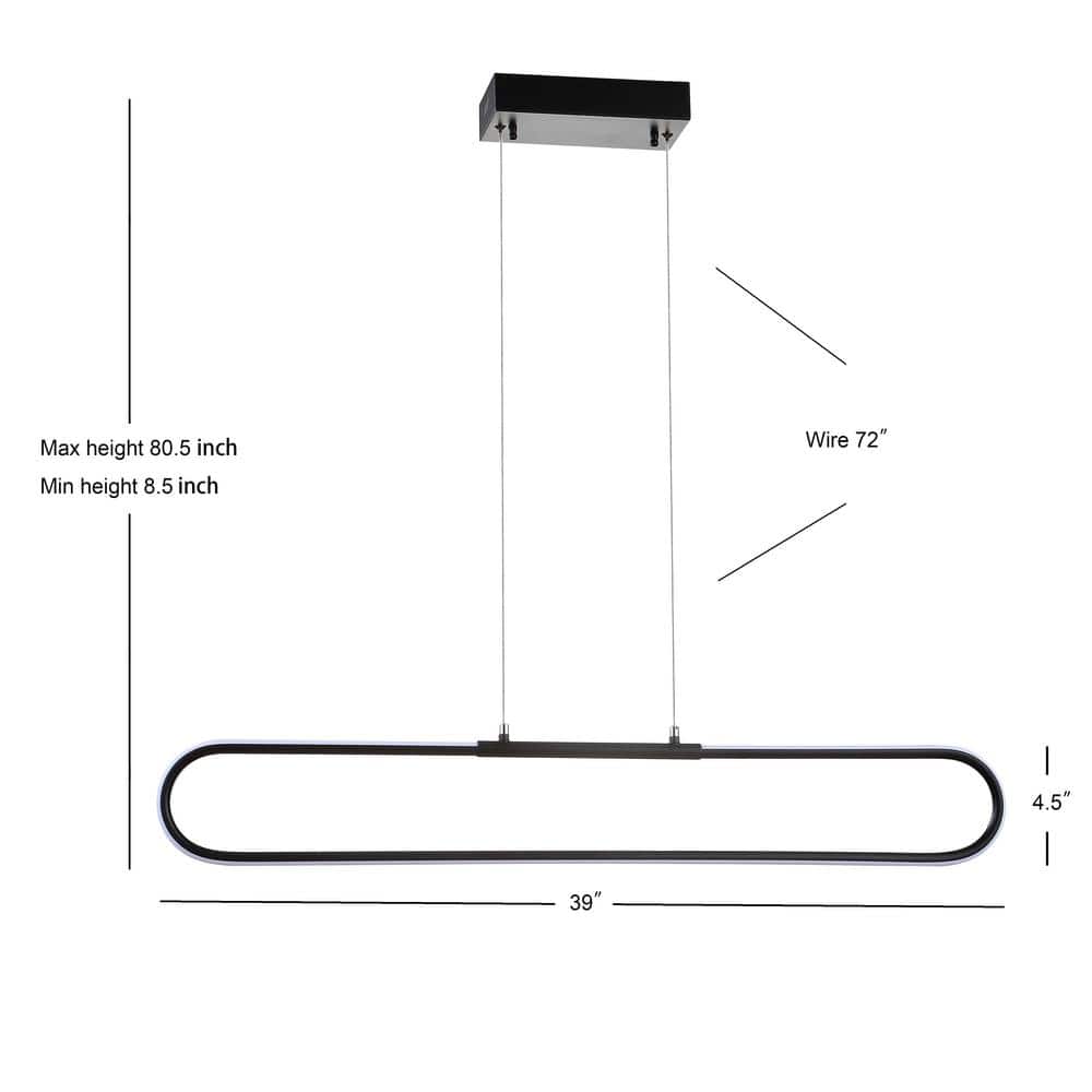 Ned Minimalistic 39" Black Metal Adjustable LED Linear Pendant