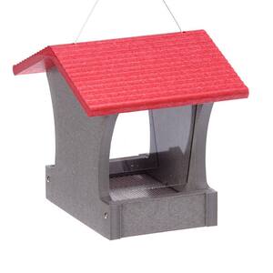 2 Qt. Green Solutions Hopper Feeder Gray with Red Roof Small