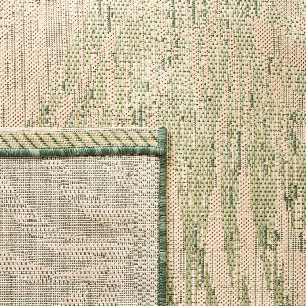 Beige and Green Square Palm Leaf Indoor/Outdoor Rug