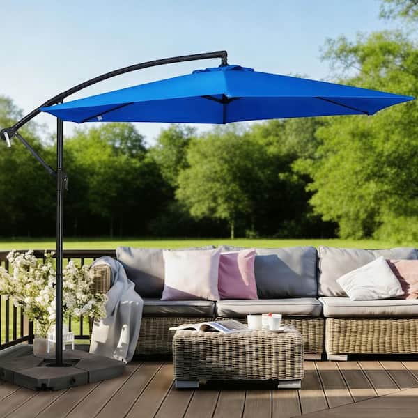 10 ft. Steel Offset Cantilever Outdoor Patio Umbrella with Easy Crank in Navy
