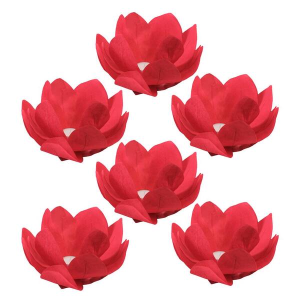 LUMABASE Red Floating Lotus Lanterns (6-Count)
