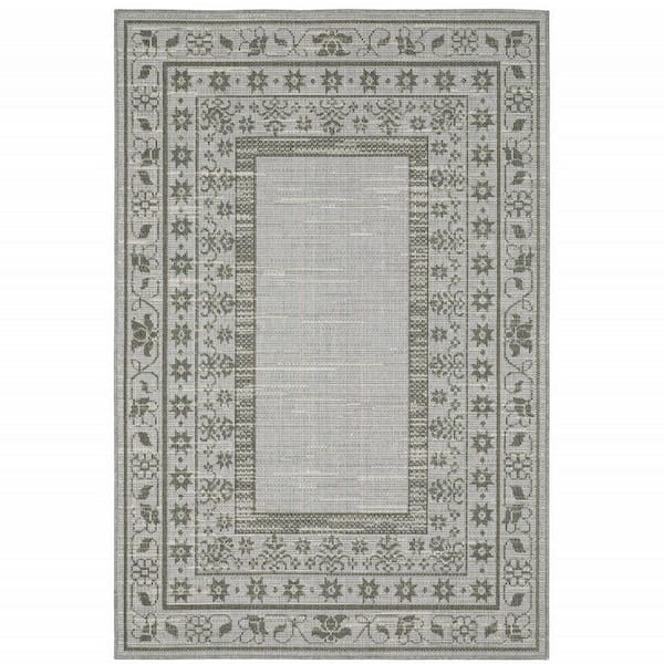 Beige 10 ft. x 13 ft. Loomed Border Polypropylene Rectangle Indoor/Outdoor Area Rug