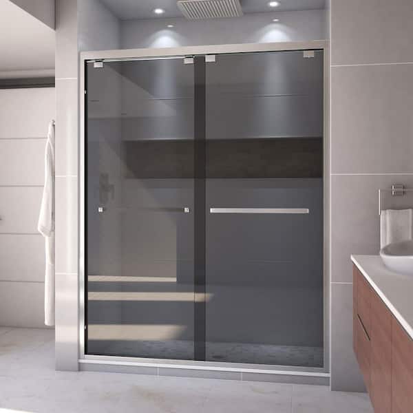 DreamLine Encore 60 in. W x 76 in. H Sliding Semi-Frameless Shower Door in Brushed Nickel with Gray Glass