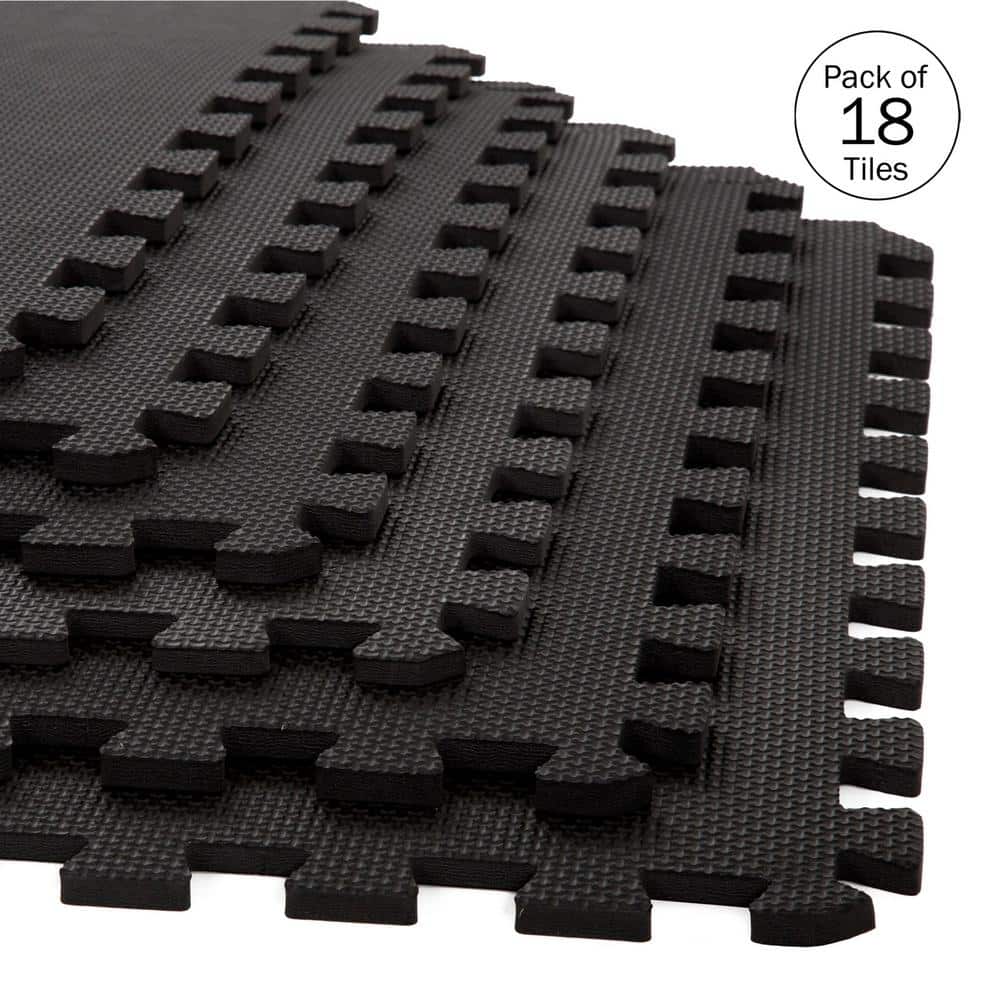 Black Interlocking EVA Foam Gym Floor Tiles, 24" x 24"