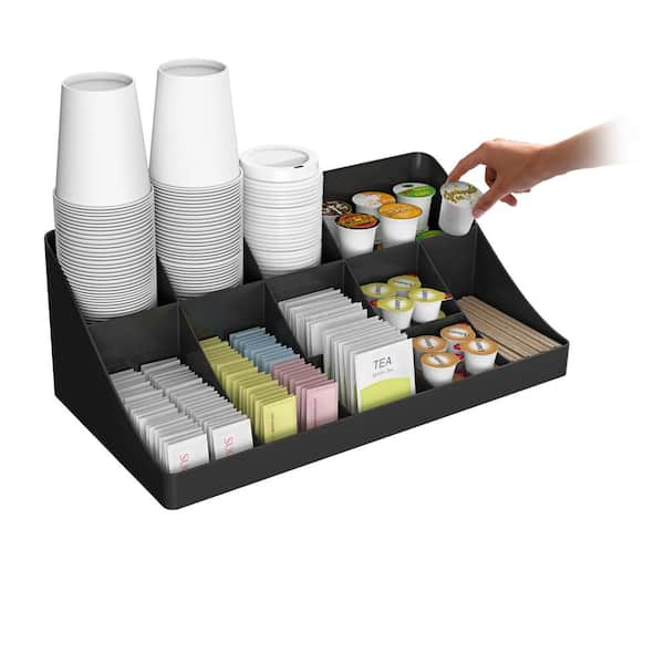 SZQINJI Coffee Condiment Organizer Holder 10-Compartment Break Room Coffee  Condiment Caddy Cup Storage Holder Black