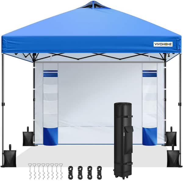 VIVOHOME 8 ft. x 8 ft. Outdoor Portable Blue Easy Setup Pop Up Canopy with Detachable Sidewall