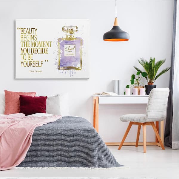 Stupell Beauty Begins Designer Quote Purple Glam Perfume Bottle Canvas Wall Art - 48 x 36