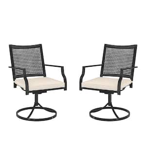 Text Ilene Patio Iron Dining Swivel Chairs with Cushion Set of 2