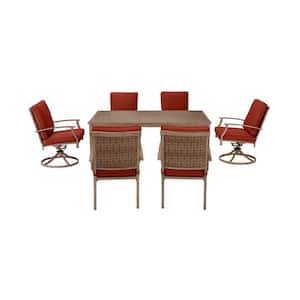 Geneva Brown Wicker Outdoor Patio Stationary Dining Chair with Sunbrella Henna Red Cushions (2-Pack)