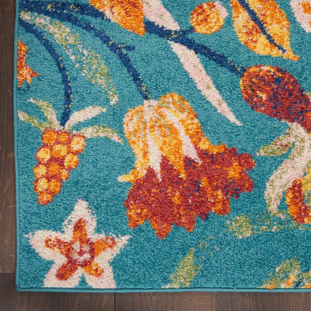 Allur Turquoise Multicolor Floral Synthetic 5' x 7' Area Rug