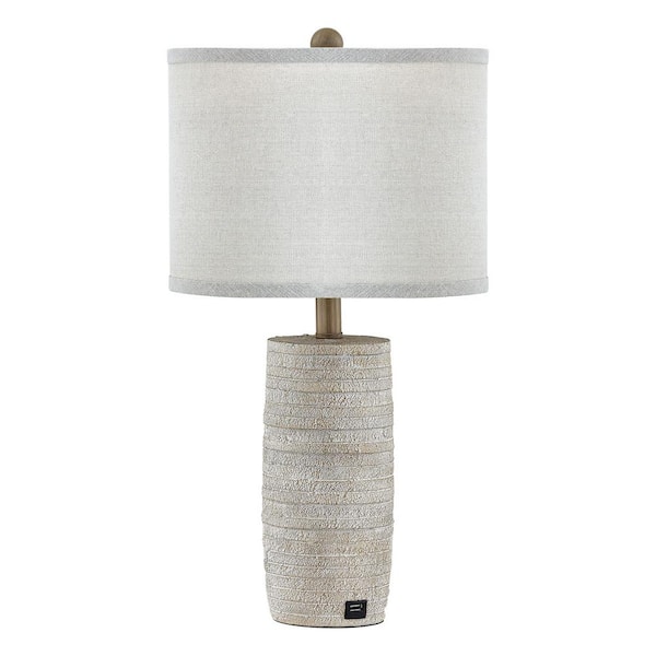 Maxax Salem 23-In Brown Resin Table Lamp With USB Port and Oatmeal Linen Lampshade（2-Park）