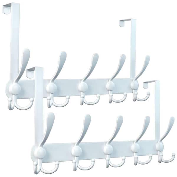 NVNOO 15.3 in. Heavy Duty Over The Door Hooks for Hanging Clothes Hat Towel, White (2-Pack)