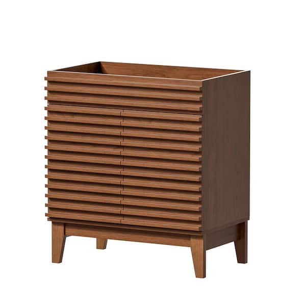 30 in. Bath Vanity Cabinet without Top, Walnut, Mid-Century with 2 Soft-Close Doors, Wood Grain Laminate, Unassembled