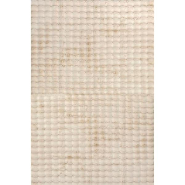 Ivana Checkered Plush Cloud Washable Beige 6 ft. Indoor Area Rug