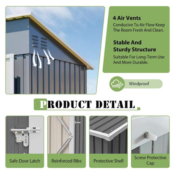 Thanaddo 4 ft. D x 8 ft. W Outdoor Metal Lean-to Shed Garden Tool