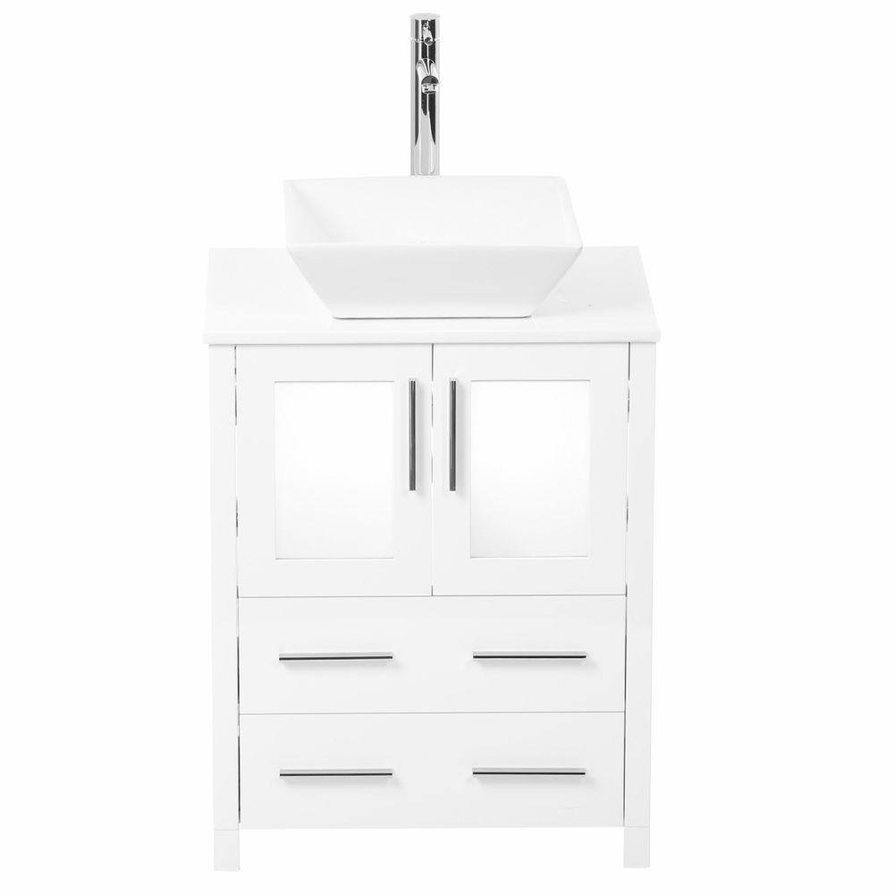 Modern 24" White Engineered Wood Bathroom Vanity Set with Ceramic Vessel Sink