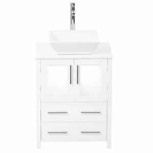 Torino 24 in. Vanity in White with Glass Stone Vanity Top in White with White Basin and Mirror (Faucet Not Included)