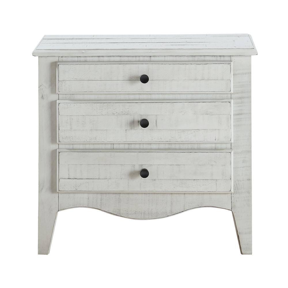 Ella 3Drawer White Wash Nightstand 28 in. H x 30 in. W x 18 in. D